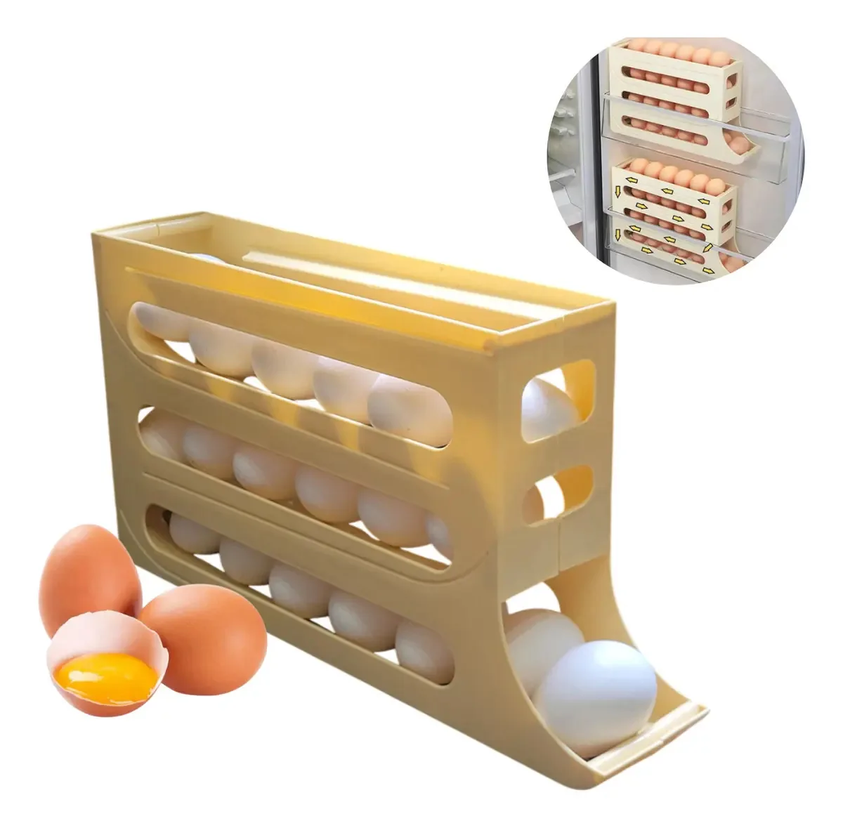 Organizador De Ovos Portas Ovos Bandeja Deslizante Dispenser De Geladeira Suporte De 3 Andares Ovos Rolantes Automático Ak Acessórios