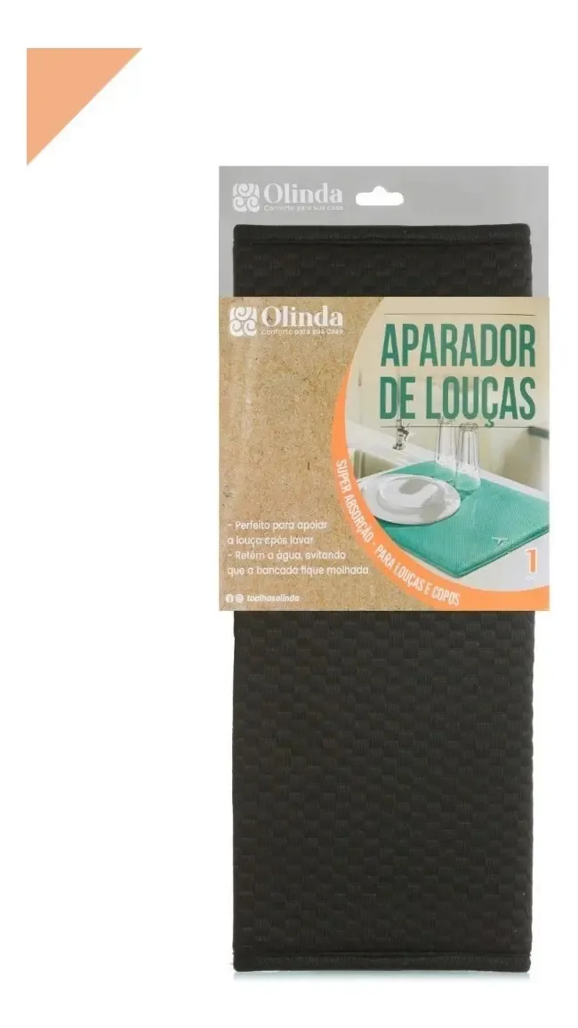 Escorredor De Louça Tapete Preto 40x50cm Microfibra Olinda