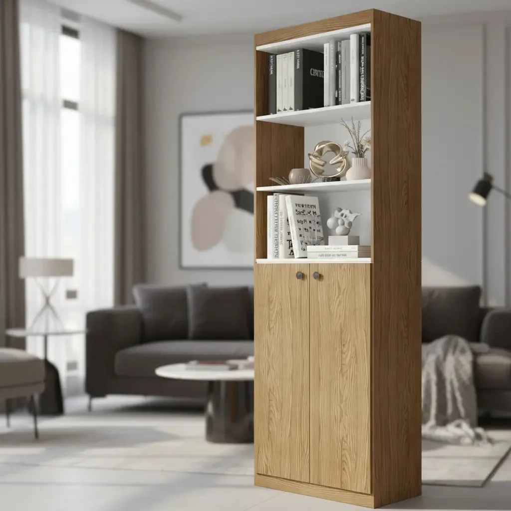 Livreiro Organizador Escritório Estante Para Livros Com Portas E Prateleiras Gold luxo Modulado Cor Nature/Branco