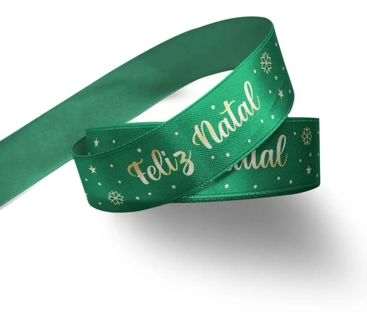 Fita de Cetim Cinderela Verde Feliz Natal 2.2 cm para Laços e Artesanato