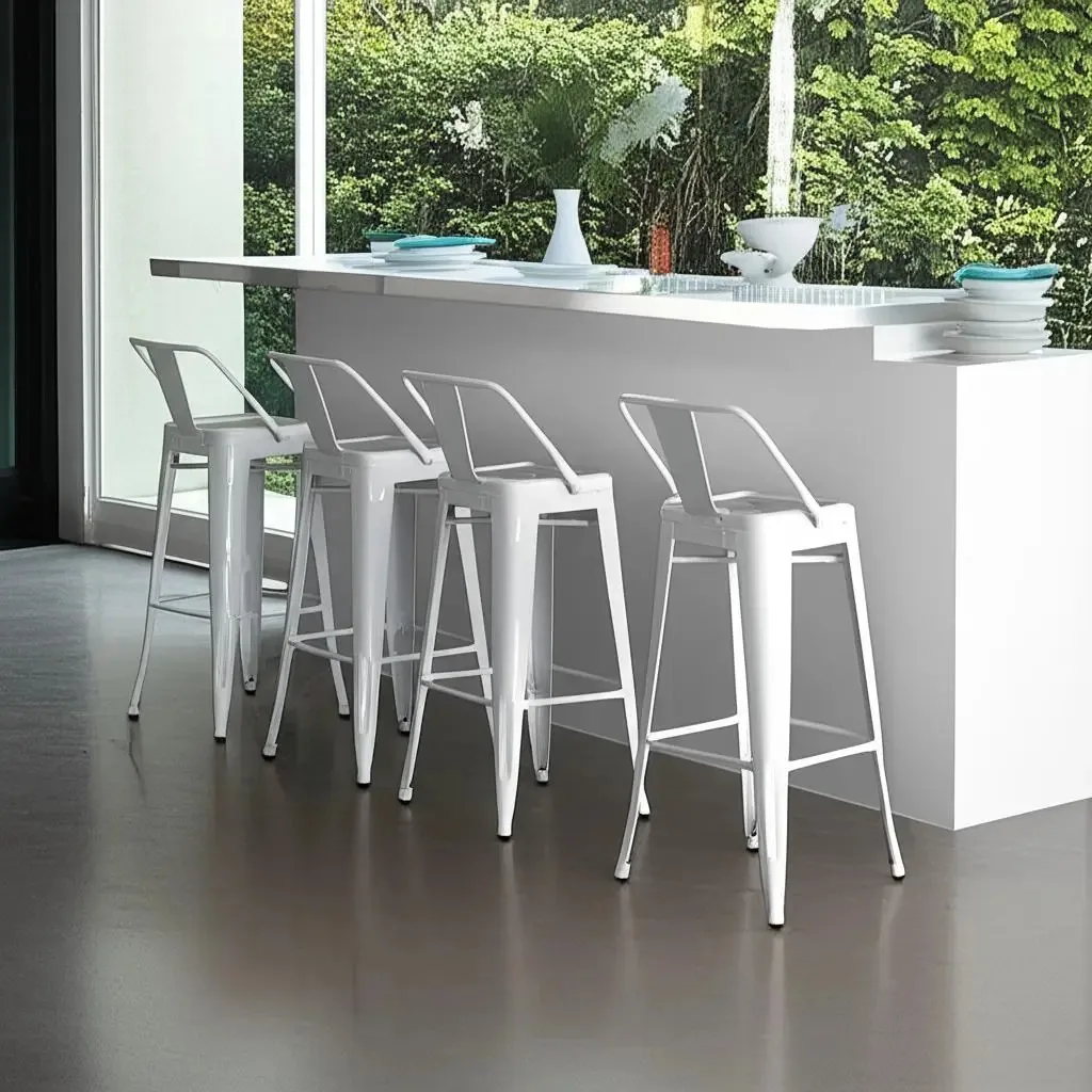 5 Unid Banqueta Alta Tolix 76cm Industrial Resistente Master Acabamento Da Estrutura Pintura Eletrostática Cor Branco