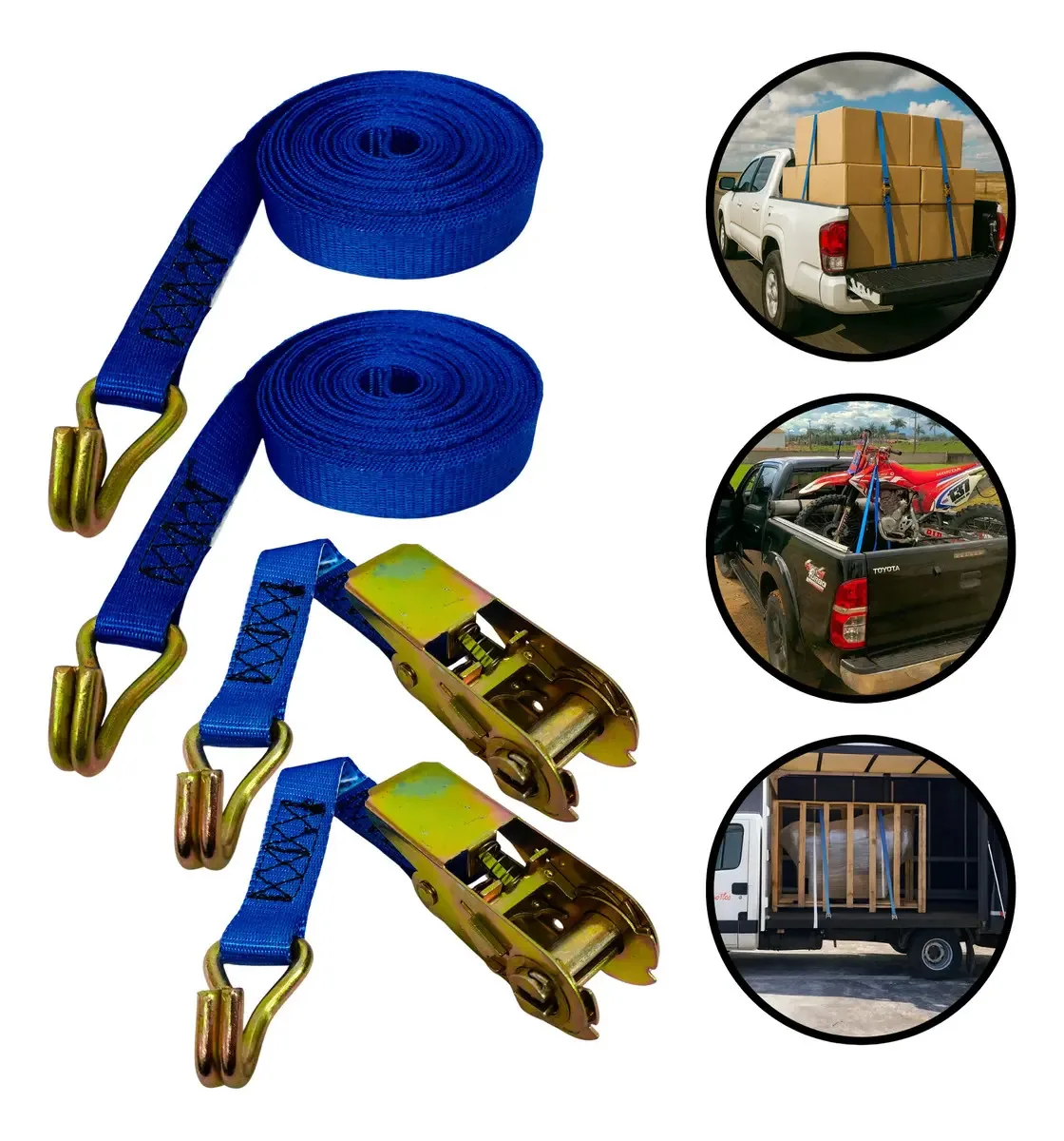 Kit 2 Cintas Catraca 800kg Reforçada 4.6m SL7 Poliéster Caminhonete Azul