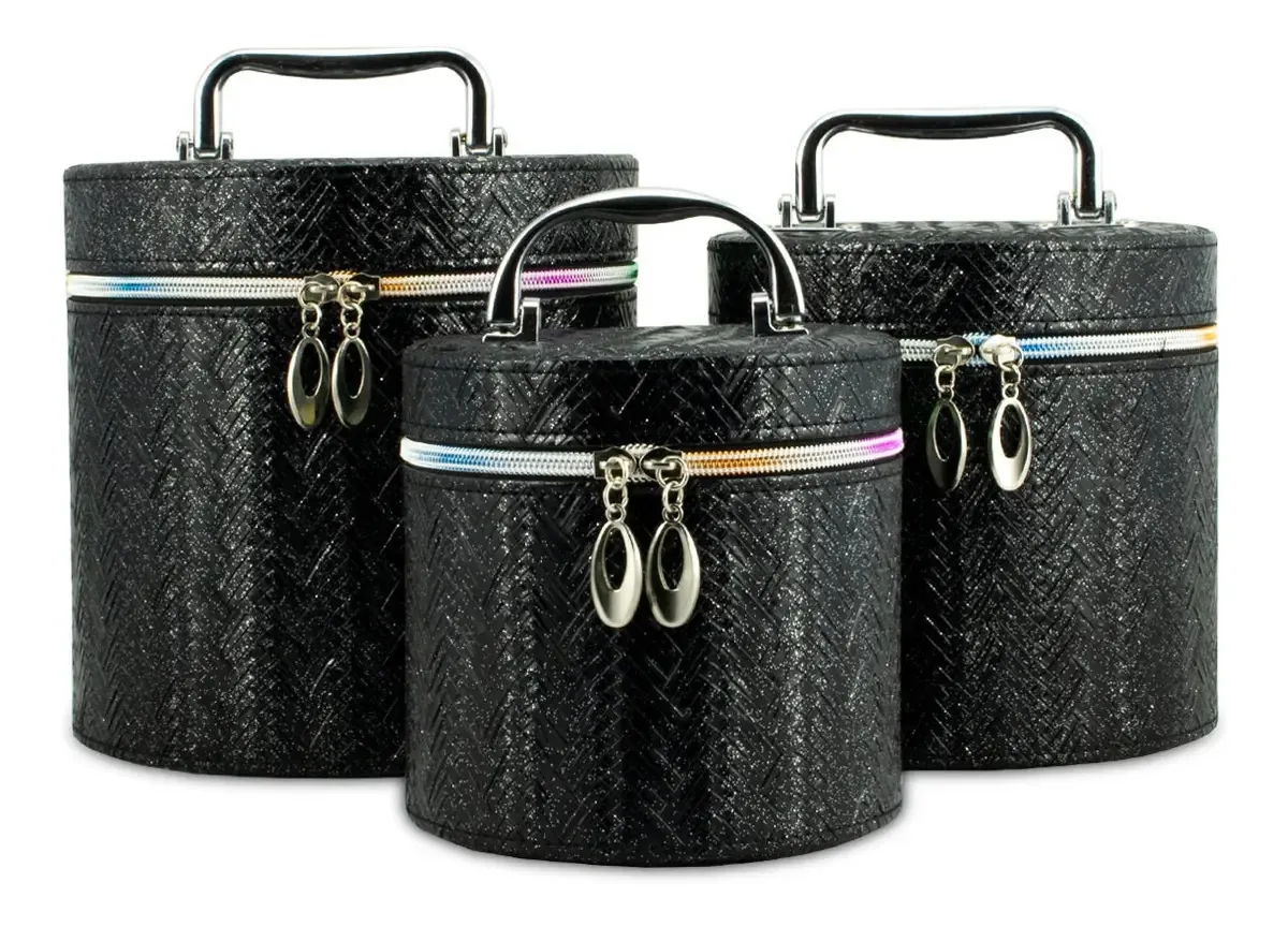 Kit 3 Necessaires Feminina Maleta Caixa Organizadora Rígida Cor Preto