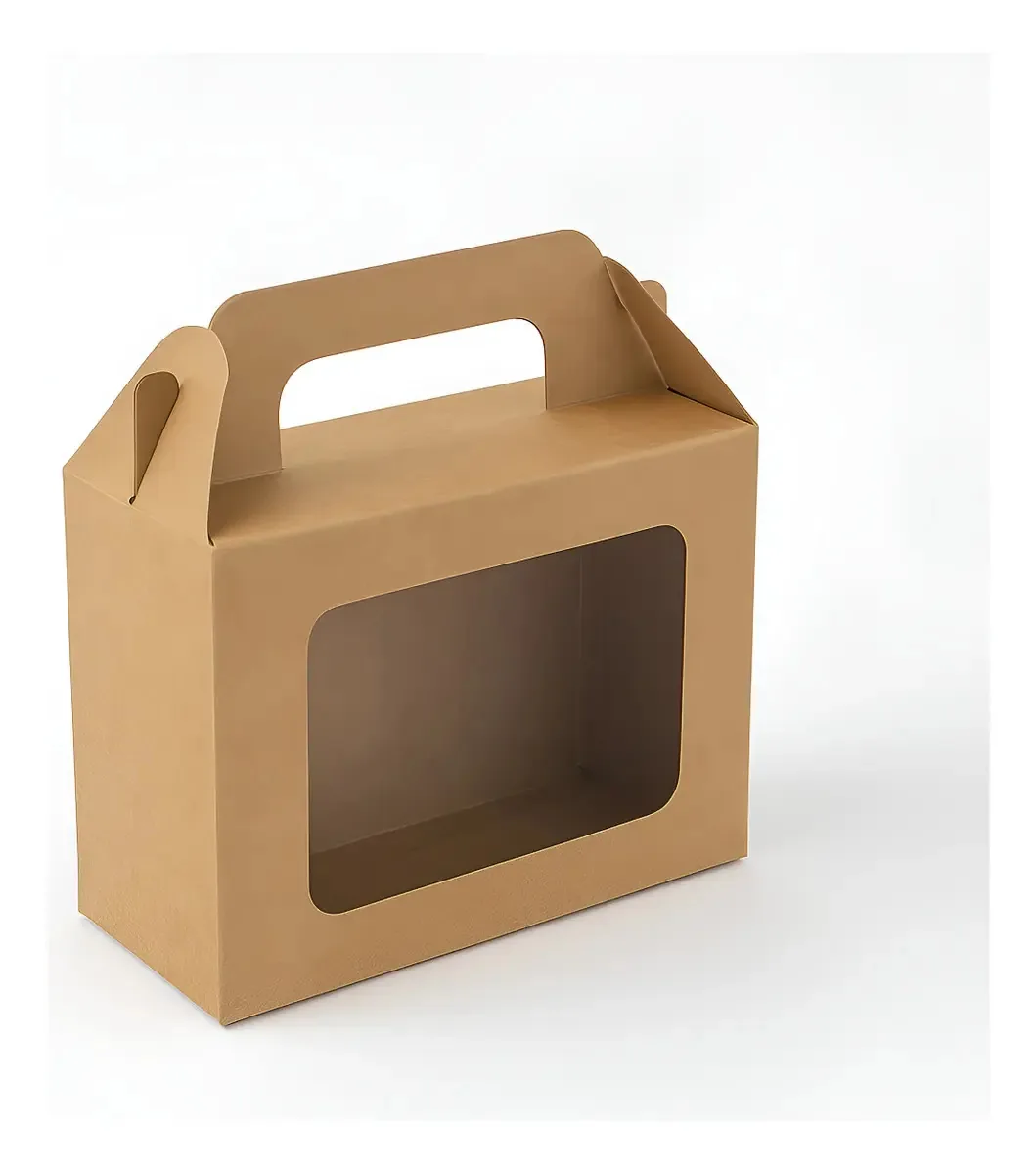 Kit 50 Caixas De Presente Com Visor E Papel Seda 15x6x12cm Cor Kraft