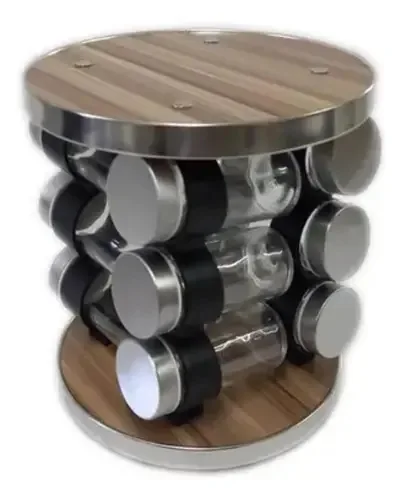 Porta Temperos Giratorio De Bambu E Inox Saleiro Mantimentos