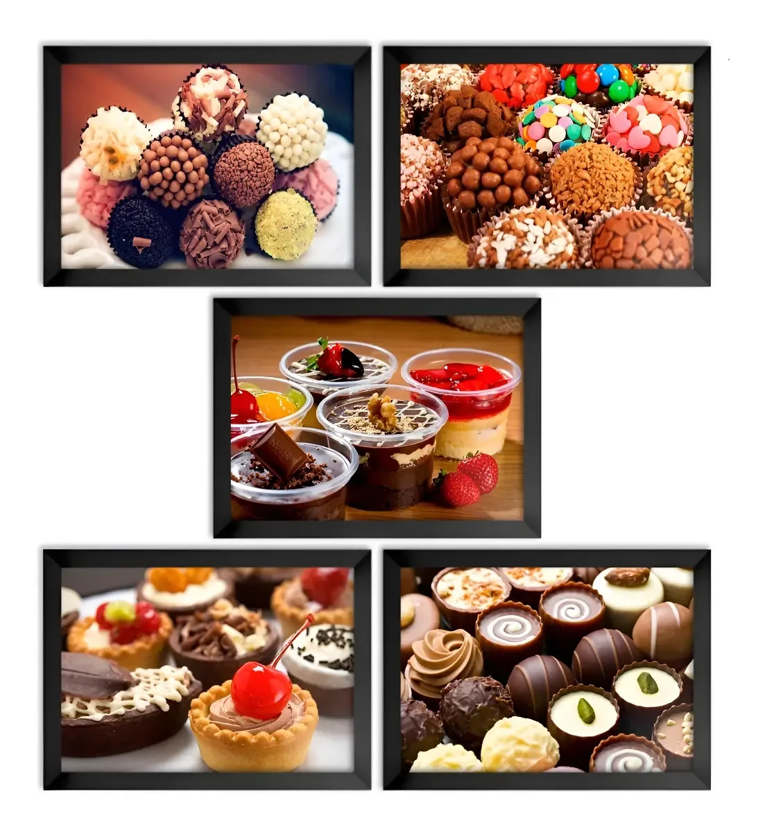 5 Quadros Doces E Bolo No Pote Padaria E Confeitaria A5 Cor Preto