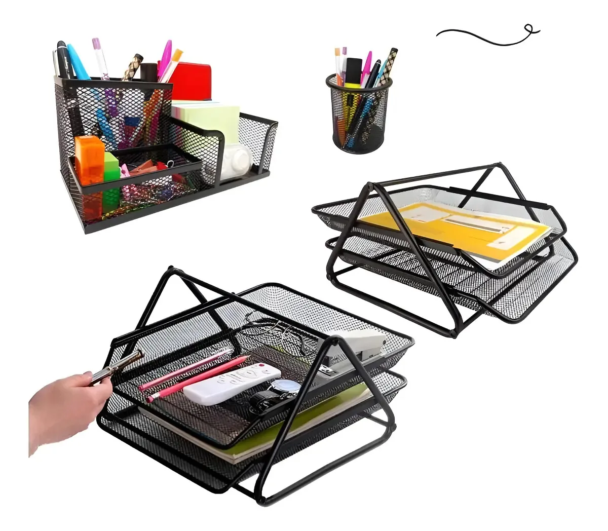 Kit Escritório Organizador Mesa Bandeja Dupla Porta Caneta