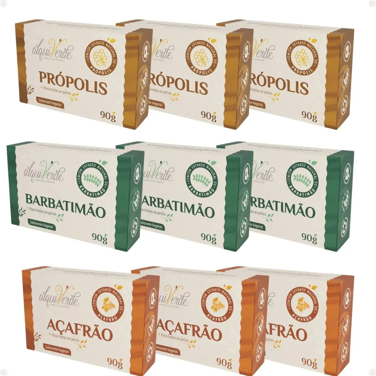 Kit 9 Sabonetes Naturais Própolis Barbatimão Açafrão Vegetal