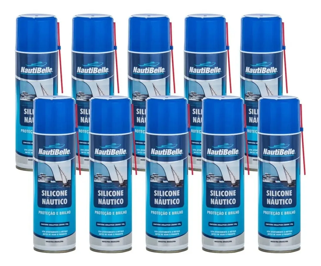Kit com 10 Sprays Silicone Náutico Nautibelle para Proteção e UV 300 mL