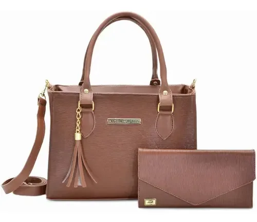 Bolsas Femininas Com Carteira Com Alça Dupla E Transversal Cor Marrom