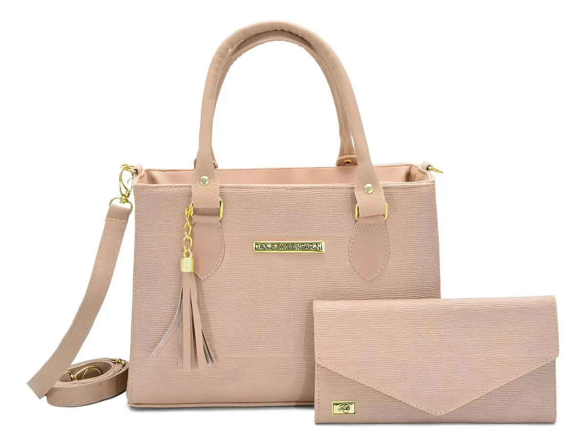 Bolsas Femininas Com Carteira Com Alça Dupla E Transversal Cor Bege