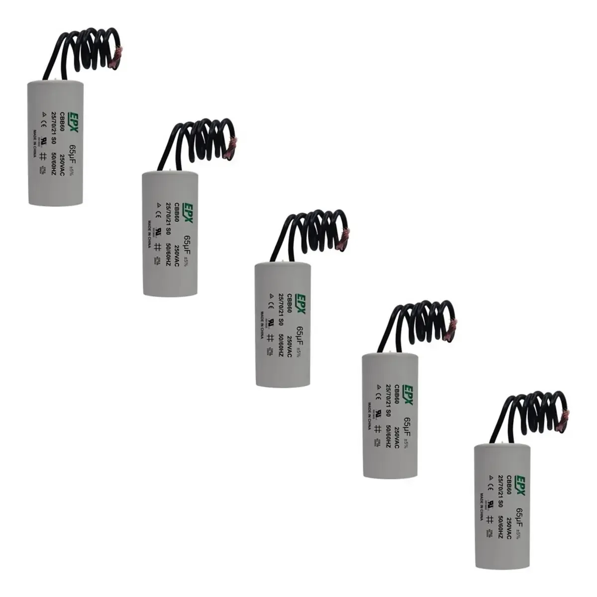 Kit 5 Capacitores Permanentes 65uf 250v 2 Fios Cbb60 Motor