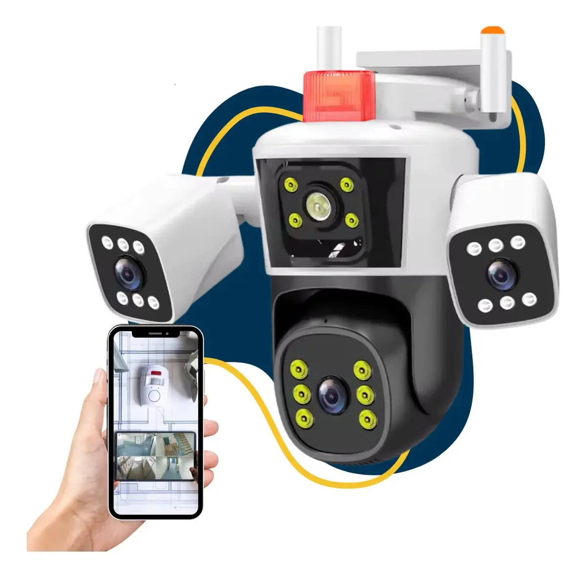 Camera Segurança Externa Lente Tripla Rastreamento Zom Cor Branco Camera 4 Lentes Segurança Externa/interna 16mp Led Sirene