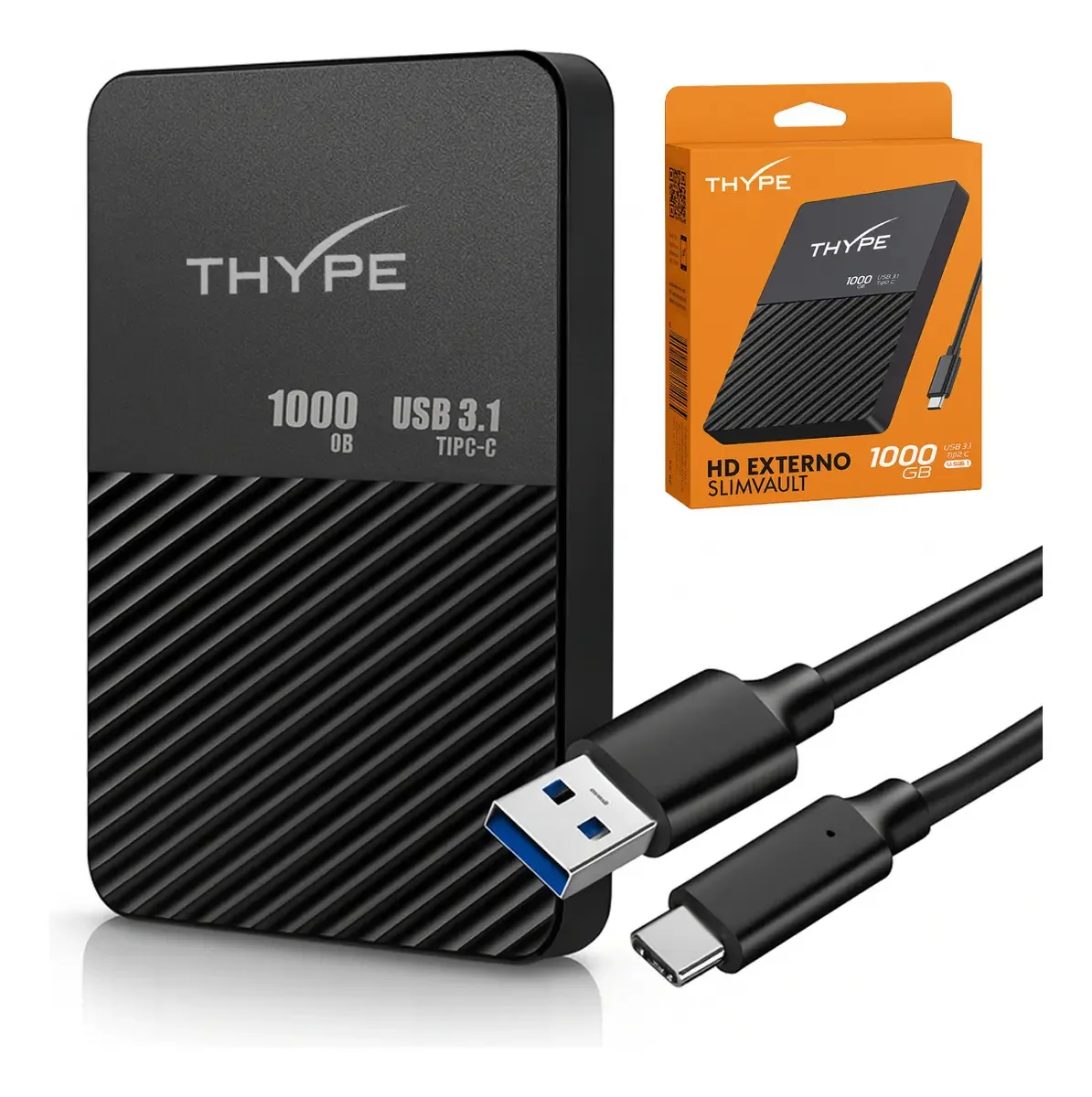 Hd Externo 1tb Slimvault 2.5 Polegadas Com Interface Usb 3.1 Usb-c Para Usb-a Thype Th-s1tb Compatível Com Pc Notebook Ps4 Xbox One