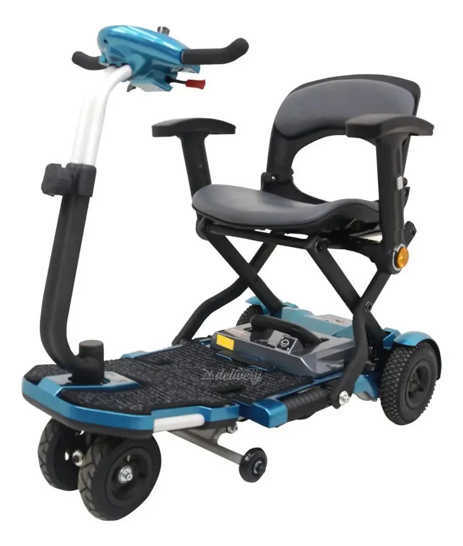 Cadeira de Rodas Elétrica Freedom Dobrável Azul com Bateria 24V e 4 Rodas