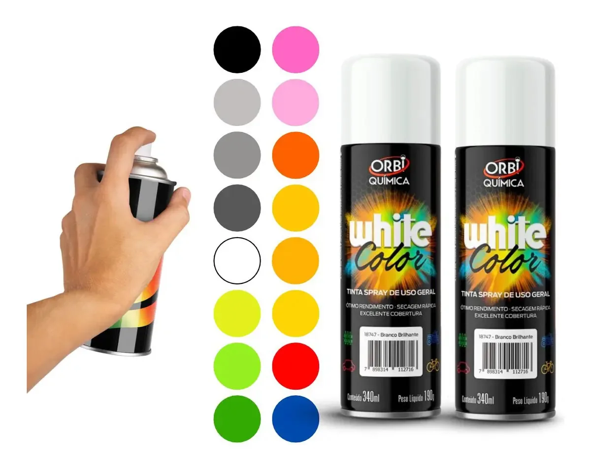 Kit com 2 Tintas Spray Branco Brilhante Orbi Química para Metal e Madeira