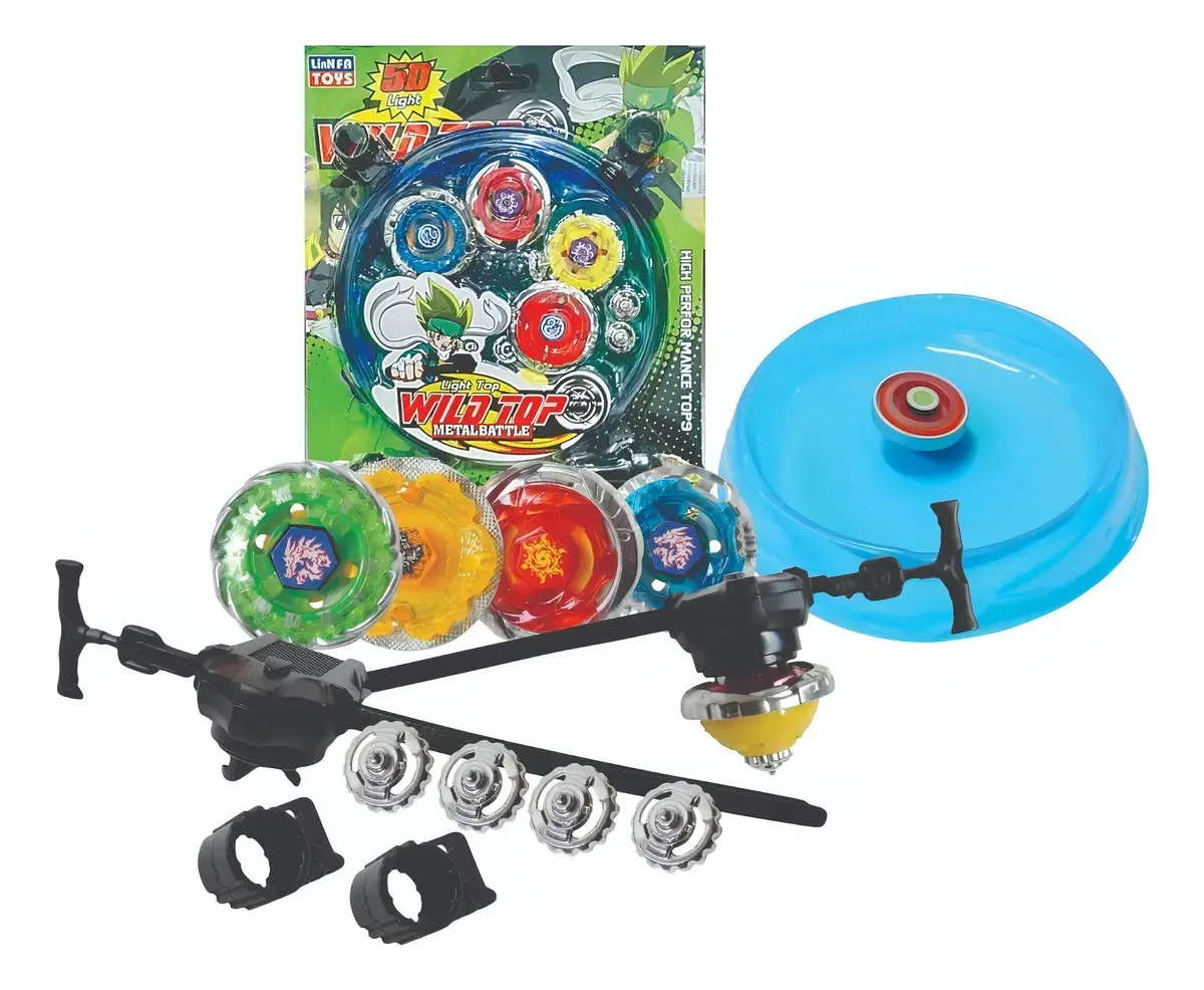 Kit Beyblade Metal Led com 4 Peões, Lançadores e Arena Lianfa Toys