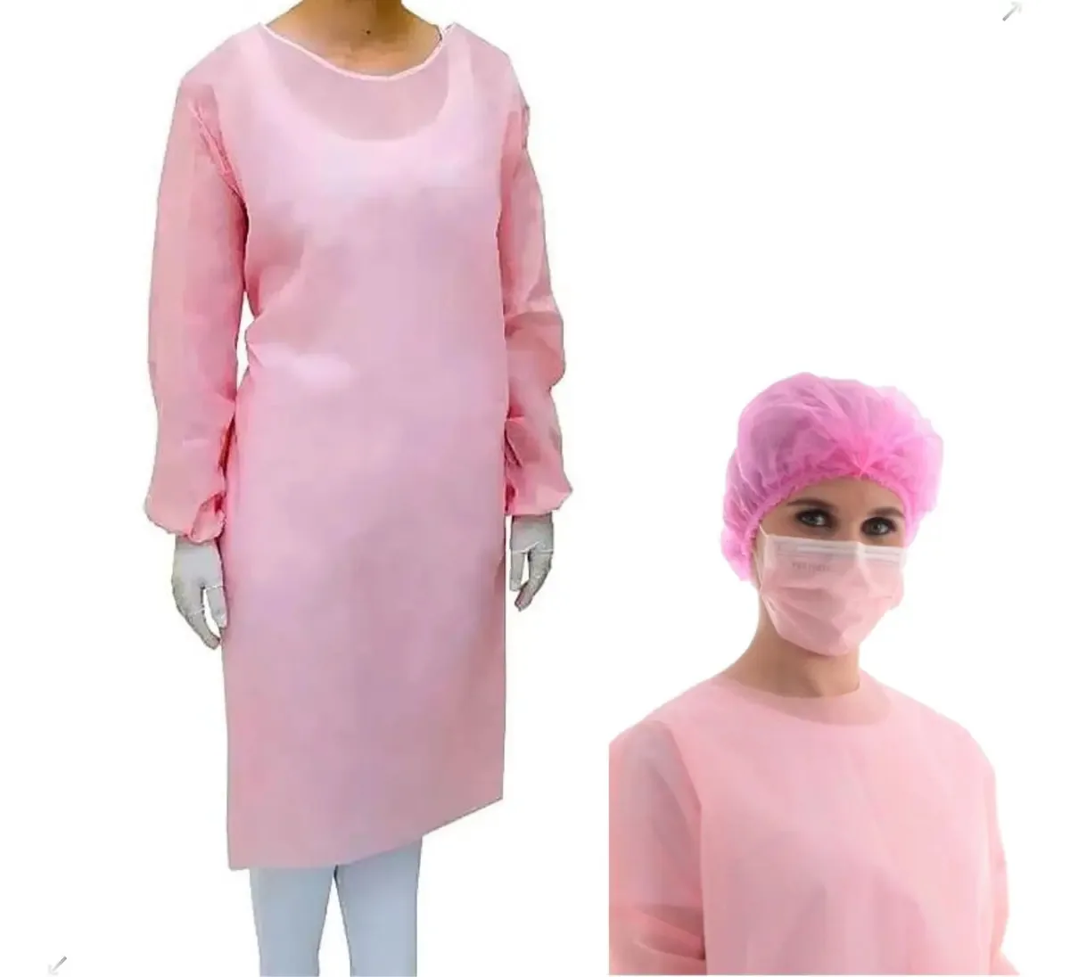 Avental Descartável de TNT Rosa com Manga Longa – Pack de 10 Unidades