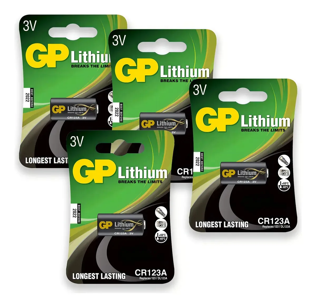 04 Pilhas Bateria Cr123a 3v Gp 4 Cartelas
