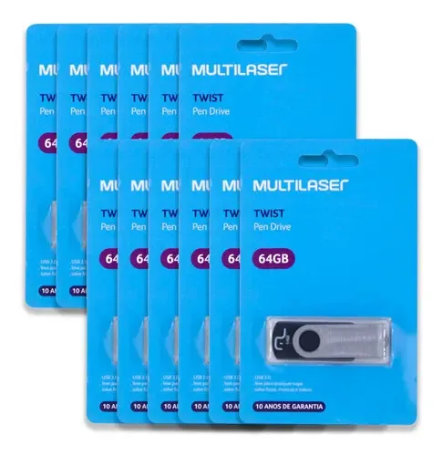 10 Pen Drive Twist 64gb Usb Multilaser - 10 Cartelas