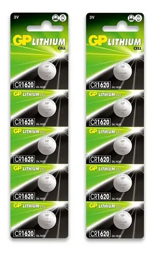 10 Baterias Pilhas 3v Gp Cr1620 2 Cartelas