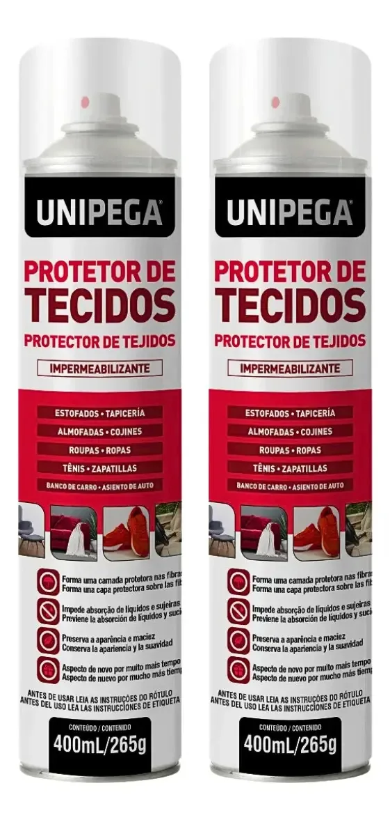 Kit 2 Impermeabilizante Protetor Tecidos Tenis Roupa Sofa Unipega 400ml