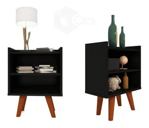Kit 2 Mesas De Cabeceira Nova Decor Premium Retro Cor Preto
