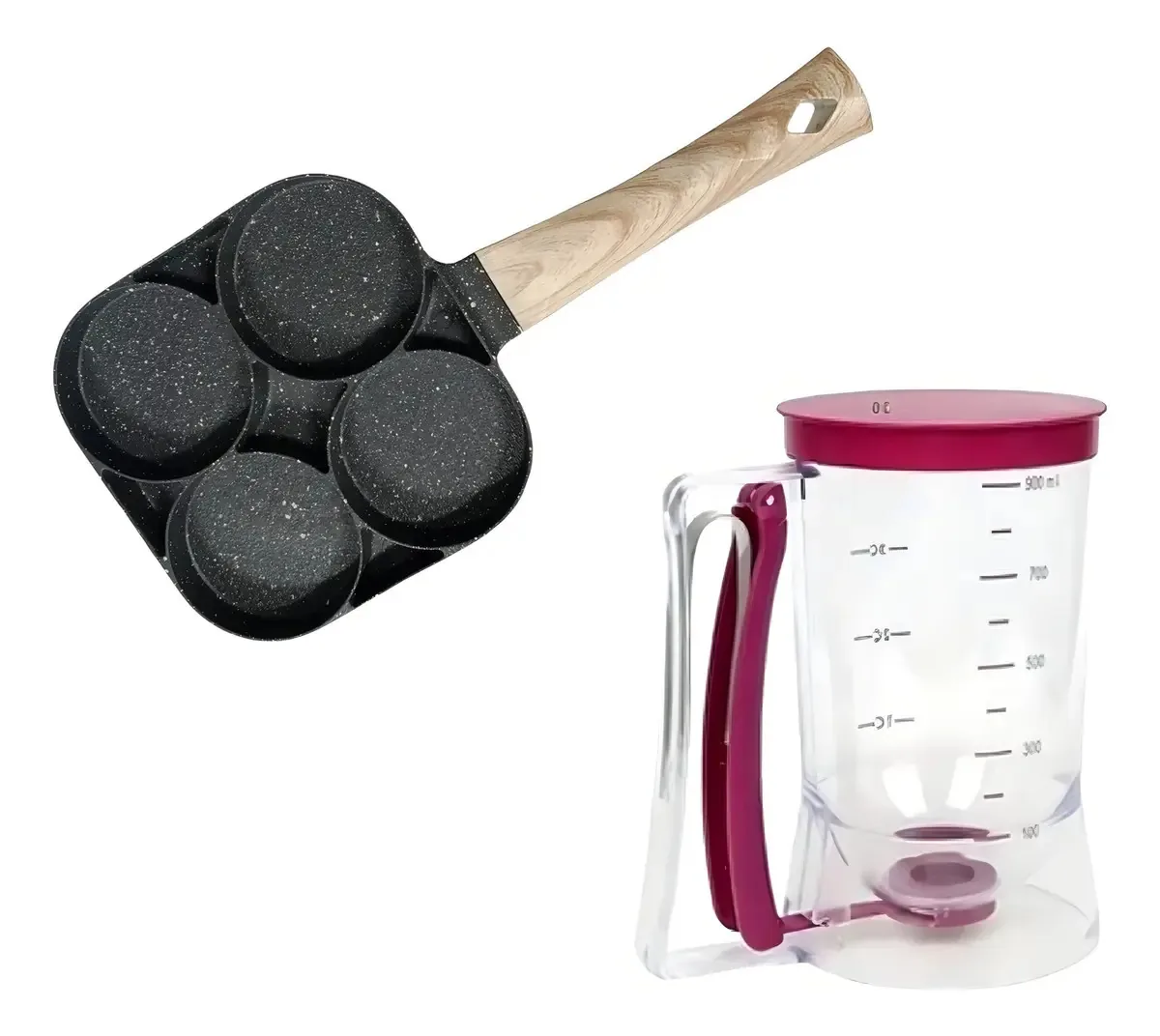 Dispenser De Massas 900ml + Frigideira 4 Divisórias Panqueca Cor Kit