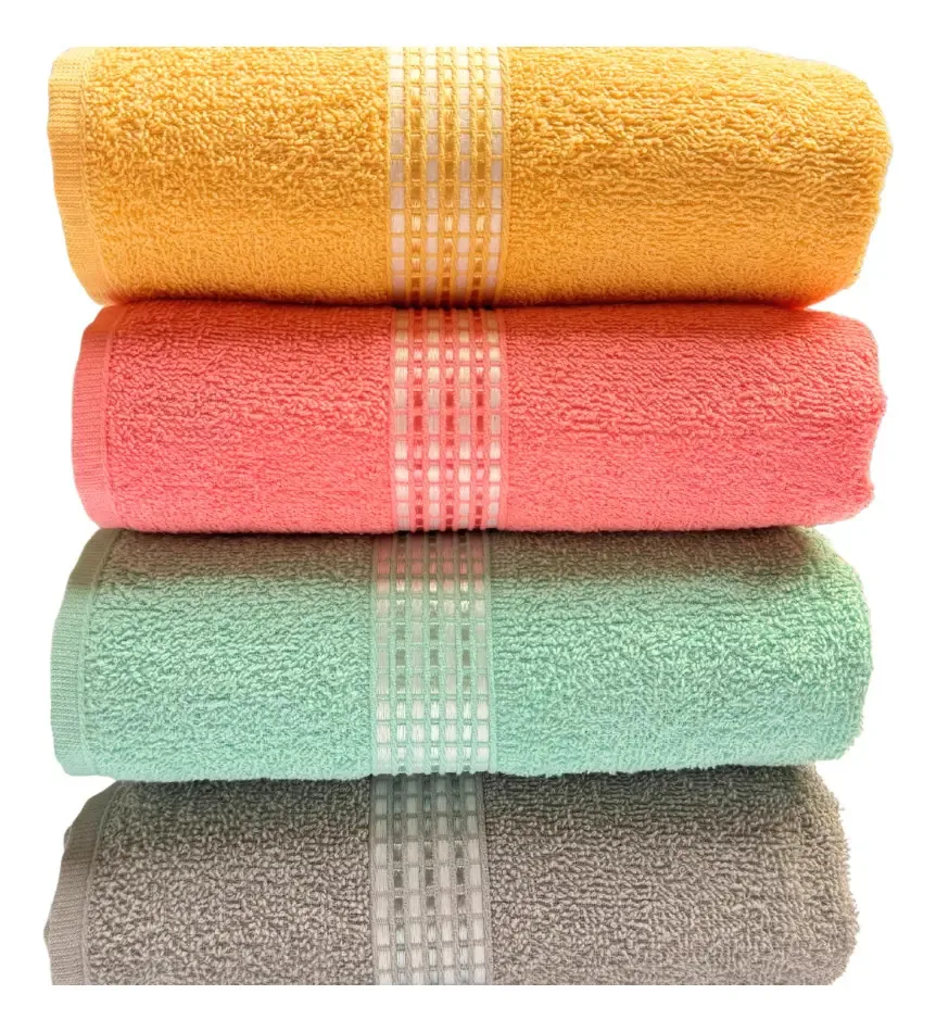 Kit 4 Toalhas Banho Eco 100% Algodão Gigante Macia Amarelo/cinza/verde/goiaba
