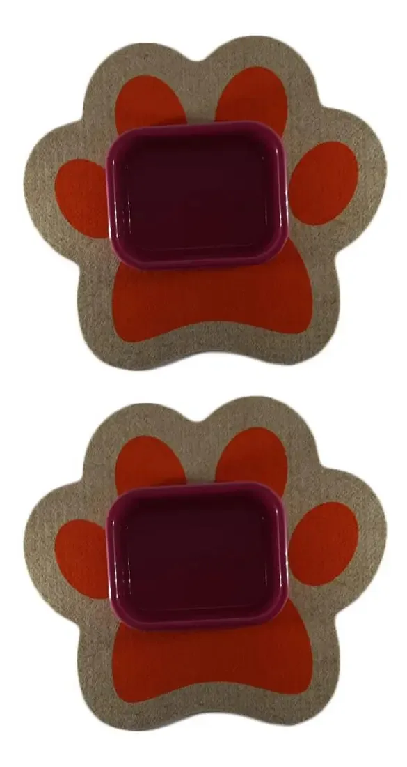 Dois Tapete Americano + 2 Comedouros M - Rosa - Laranja