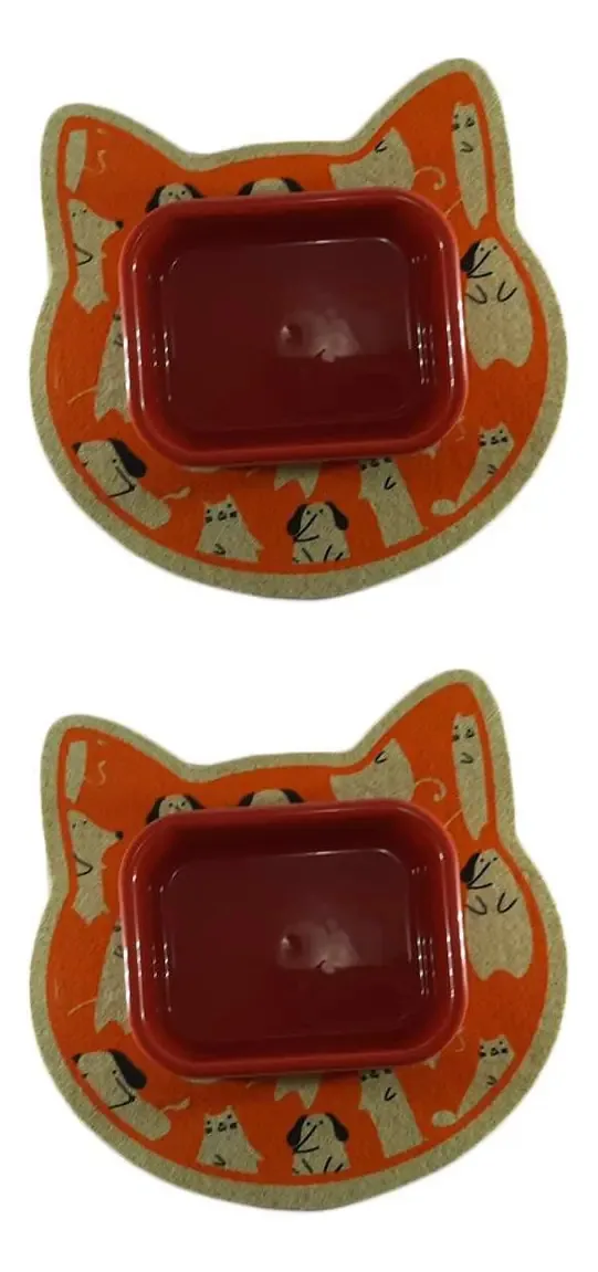 Dois Tapete Americanos + 2 Comedouros M - Vermelho - Laranja