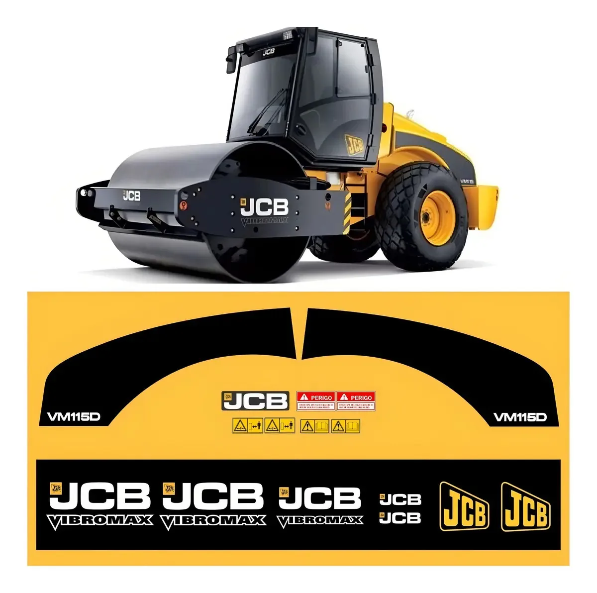 Kit de Adesivos Decorativos e de Advertência para Rolo JCB VM115D