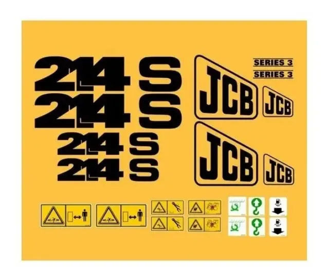 Kit Adesivos para Retroescavadeira JCB 214S: Decorativo e Advertência