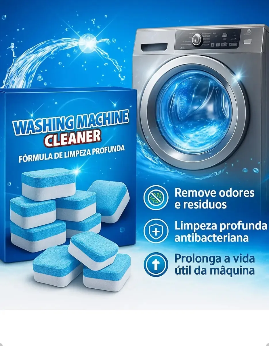 Kit 20 Pastilhas Higienizar Limpar Máquinas Lavar Roupa