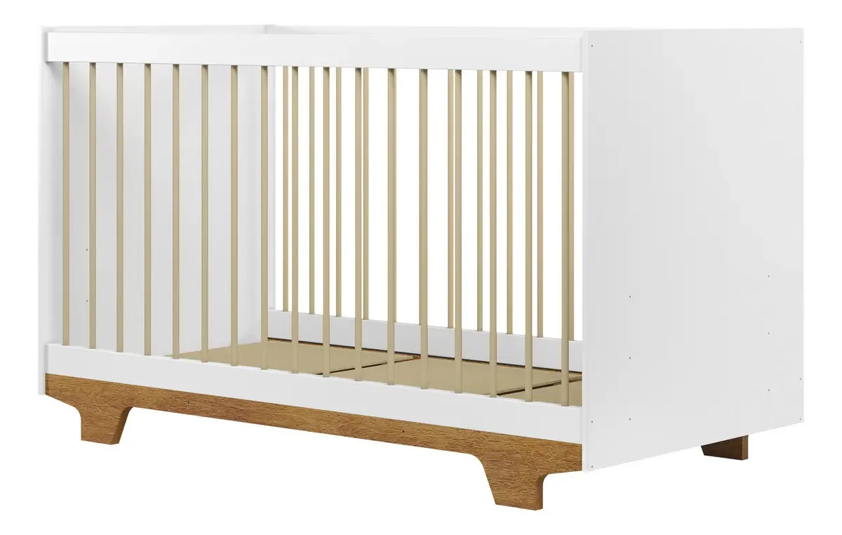 Neloja Berço Simples Multifuncional Mini Flocos Para Quarto Do Bebê Kids Para Meninos E Meninas Cor Branco/amadeirado