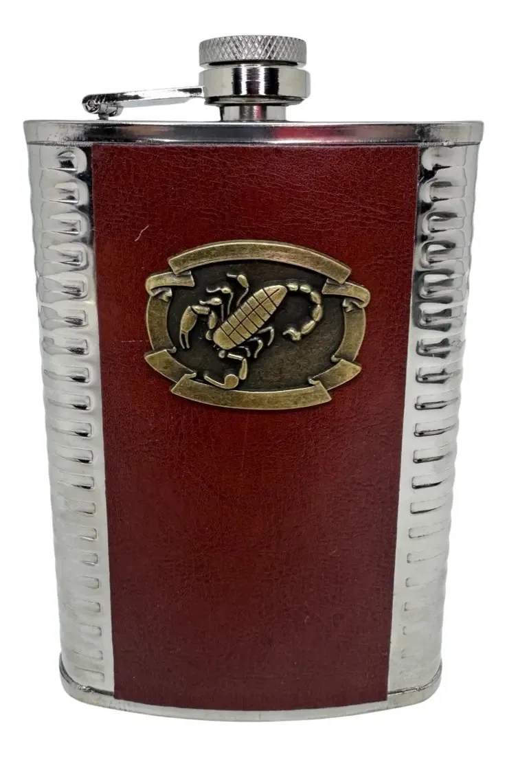 Cantil Inox Frasco Garrafa Whisky Bolso Bar Portátil Couro Escorpião