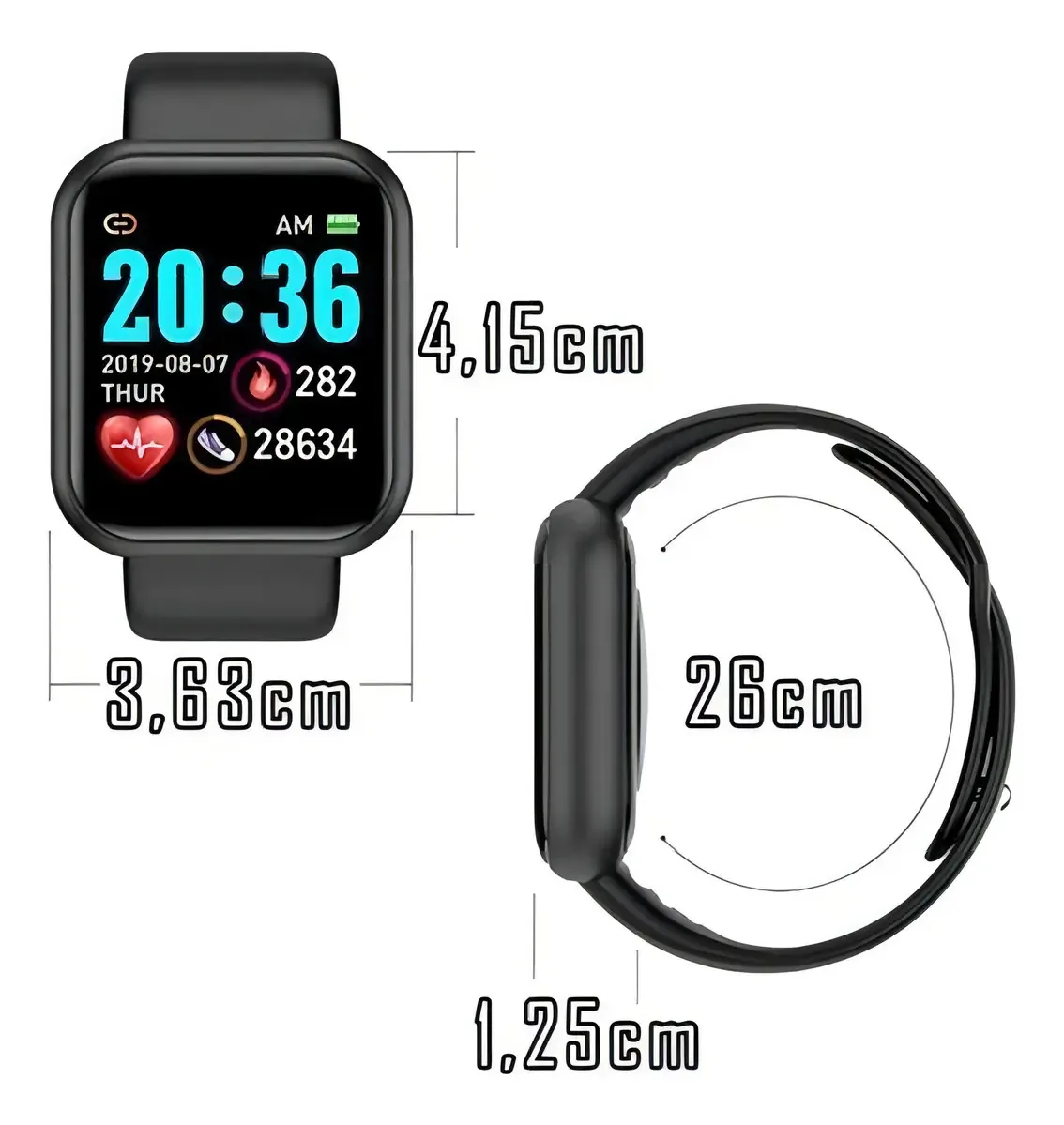 Relogio Inteligente Smartwatch D20 Preto + Fone Bluetooth Redmi
