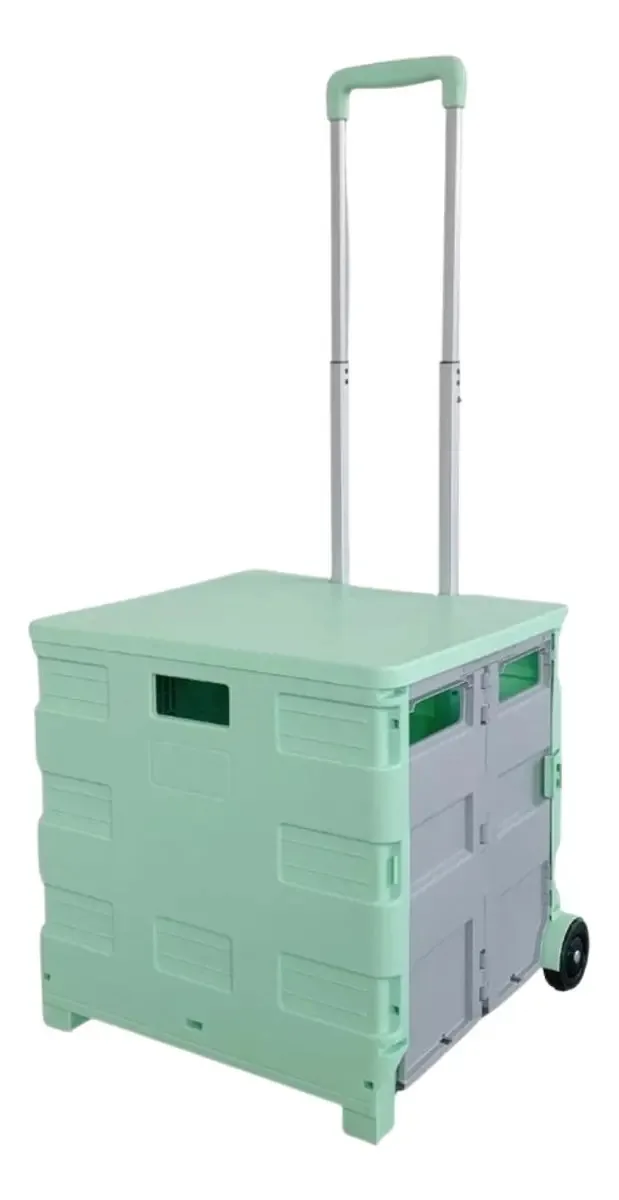 Carrinho Dobravel Compras Maleta Compras Feira Shopping 50k Cor Verde Claro Com Cinza