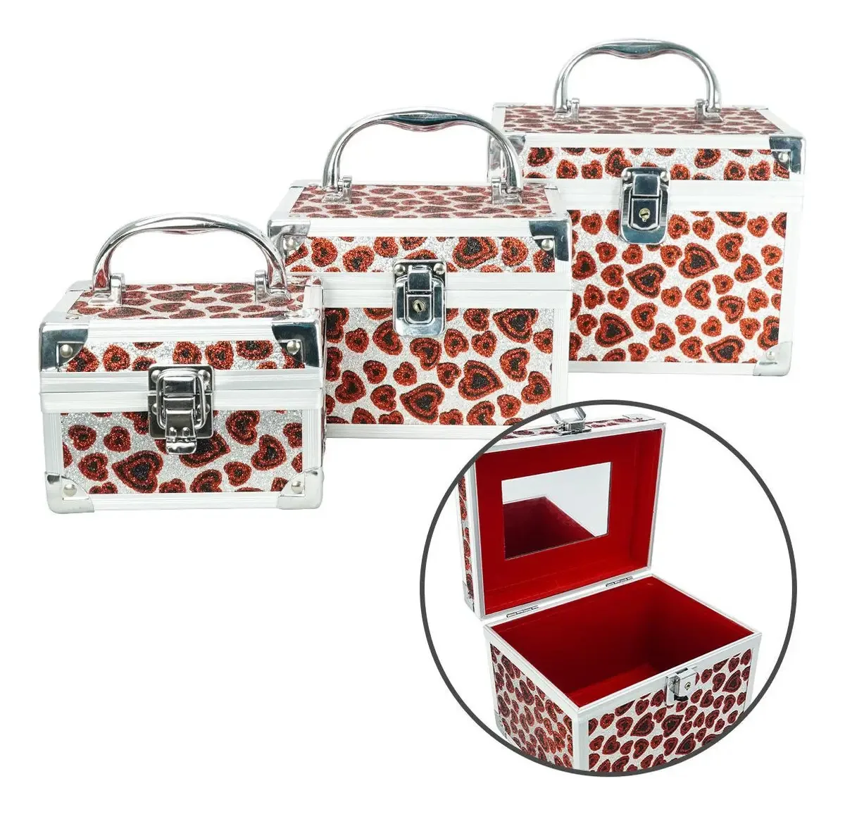 Maleta De Maquiagem Brilhante Kit 3 Peças