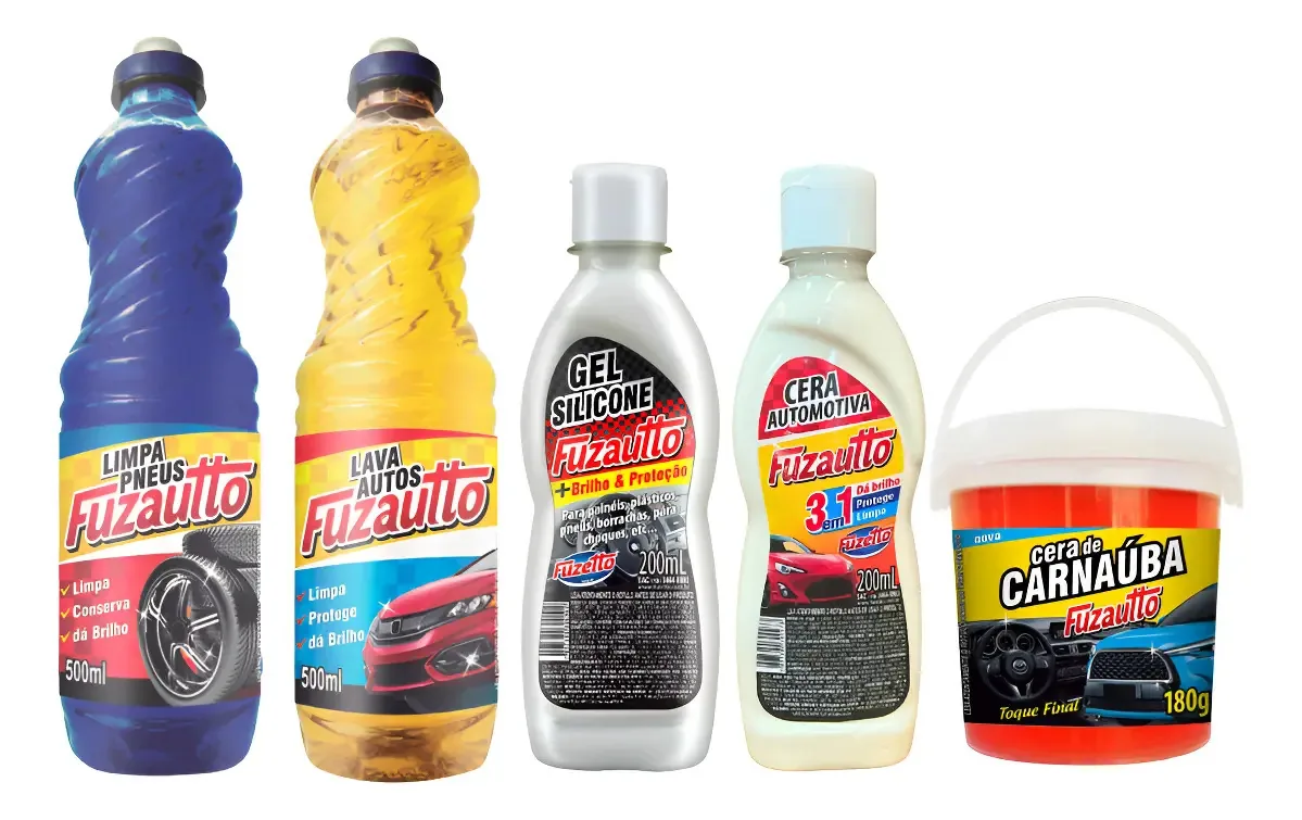 Kit Limpeza Automotiva Fuzautto Cera Shampoo Pretinho Carnaúba Silicone
