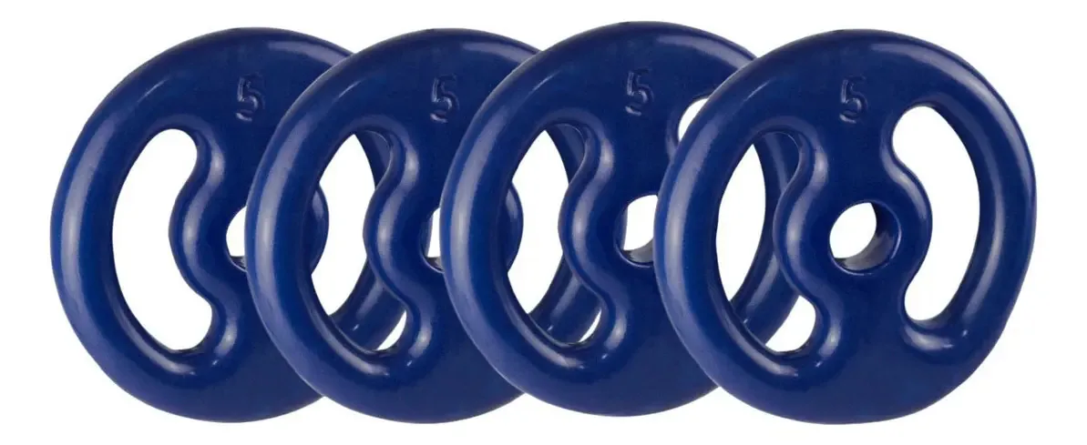 4 Anilhas 5kg Peso P/ Treino Musculação Emborrachada Azul