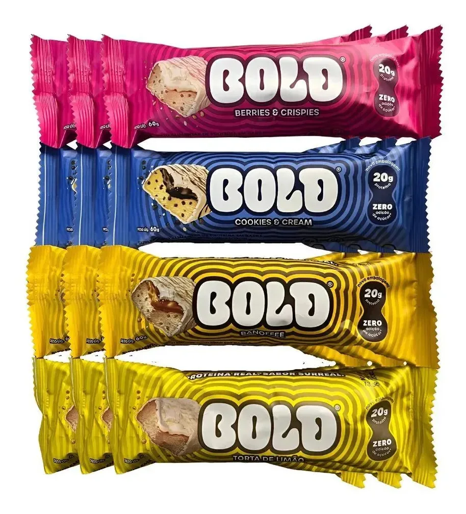 Bold Bar: 12 Barras Proteína Mix 20 Kit Chocolate Branco