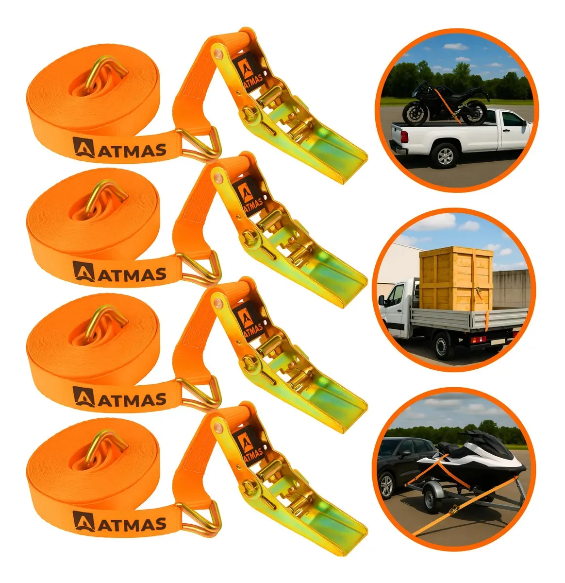 Kit 4 Cintas Catraca Profissional para Cargas com 800kg de Capacidade e 5 Metros de Comprimento ATMAS