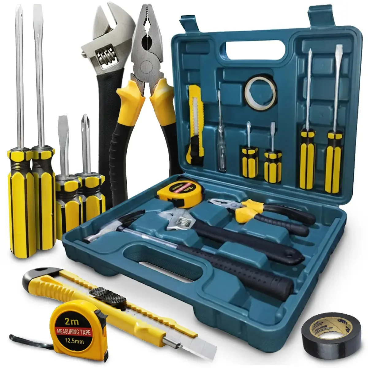 Kit Jogo Caixa Ferramentas Manuais 12 Peças Aço Cromado Chaves Maleta Completa Resistente Snel