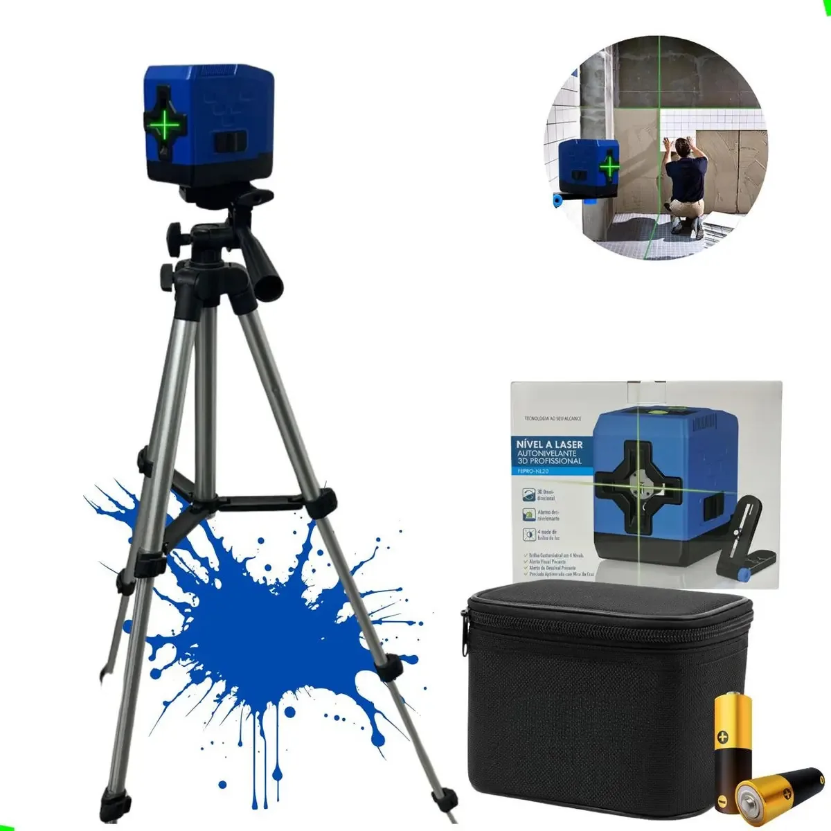 Nível A Laser Verde 2 Linhas Esquadro + Suporte + Tripé Profissional Prumo 20m Autonivelante Haixia