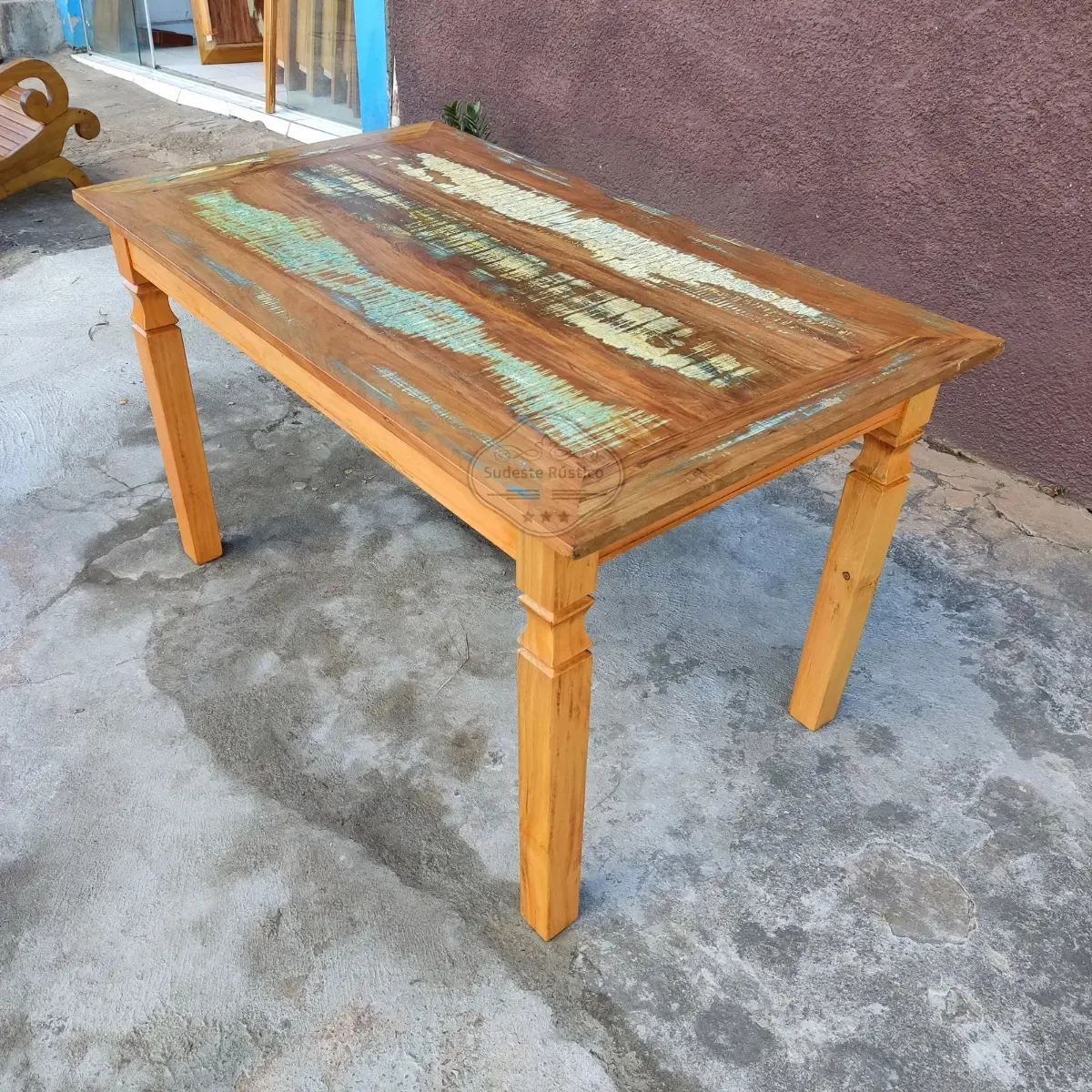 Mesa 100 X 80 Com Pátina Madeira De Demoliç]ao Natural/madeira Natural/madeira