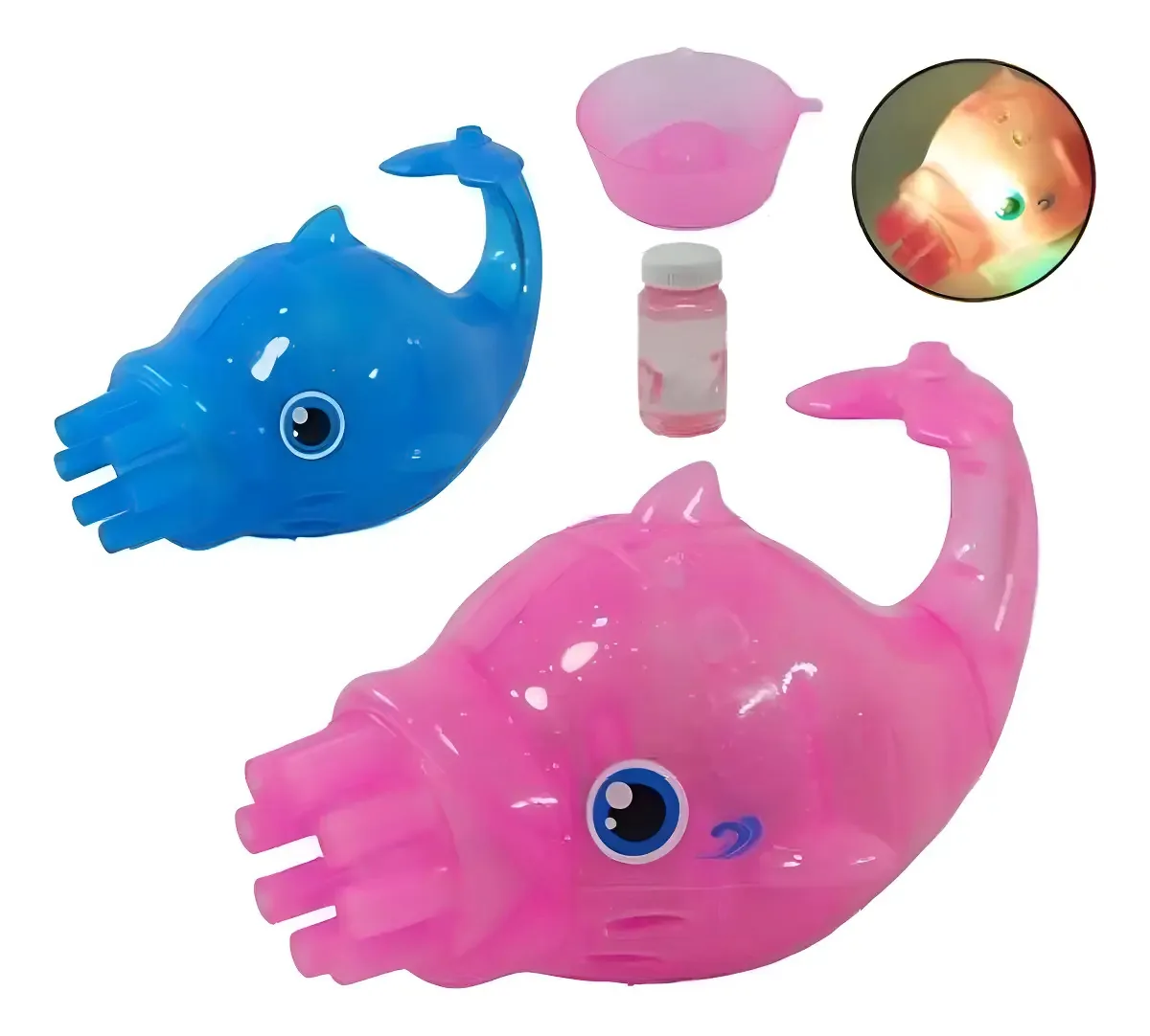 Brinquedo Lança Bolhas Golfinho Rosa com Luz MGS para Crianças 3+