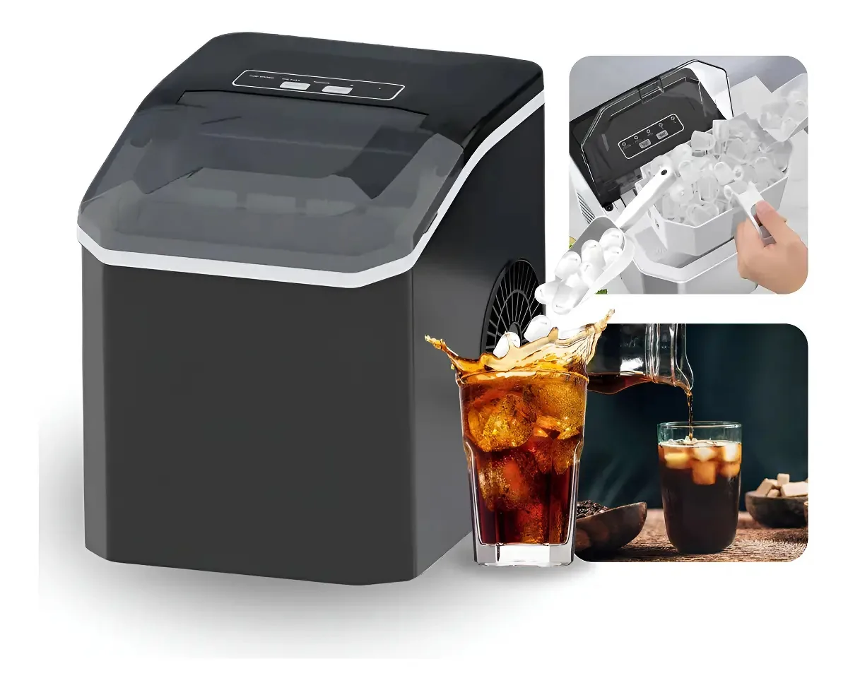 Máquina Gelo Elétrica Cubo Portátil Rápido 12kg Dia Cor Preto