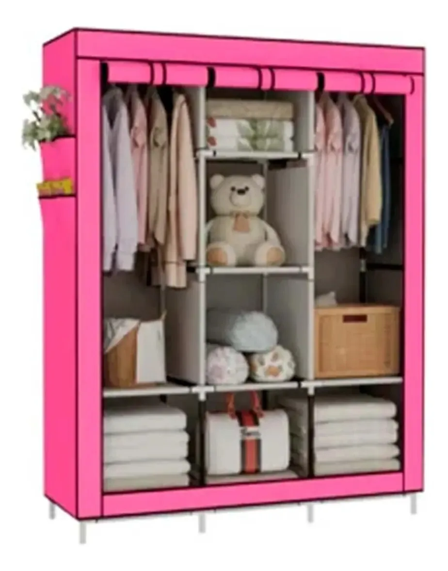Guarda Roupa Dobrável Armário Multiuso Roupeiro E Sapateiro Cor Rosa