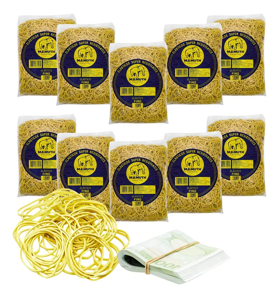 Kit 10 Un Mamuth Liguinha Elástica 1KG Goma Gominha Amarelo 12000 Unid